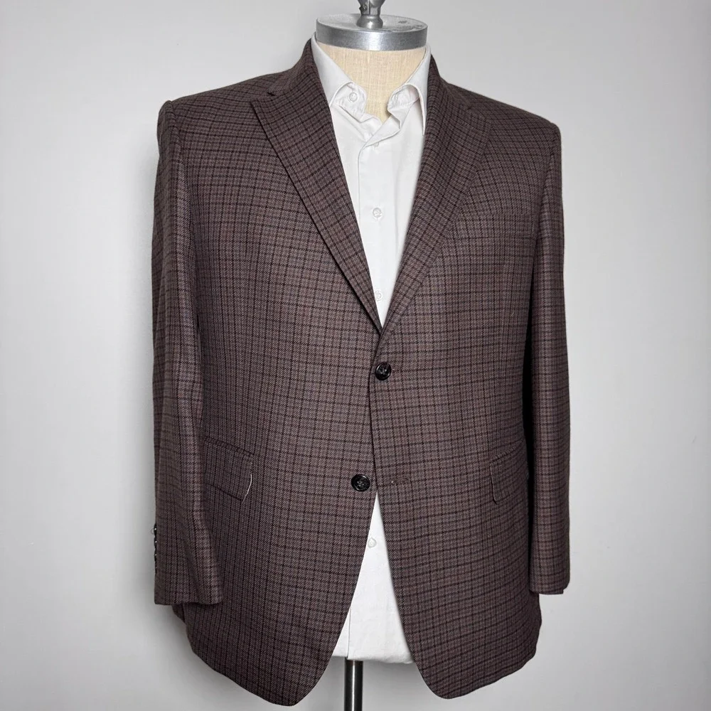 Austin Reed Blazer‎ Mens 44S Brown Check Plaid Two Button Sport Coat Wool USA